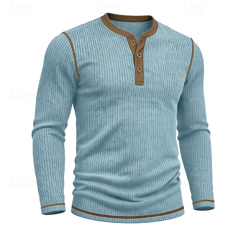 Men's Ribbed Henley Shirt with Contrast Trim – view 3