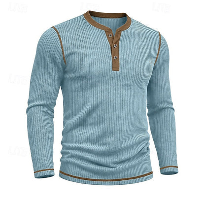Men's Ribbed Henley Shirt with Contrast Trim – view 3