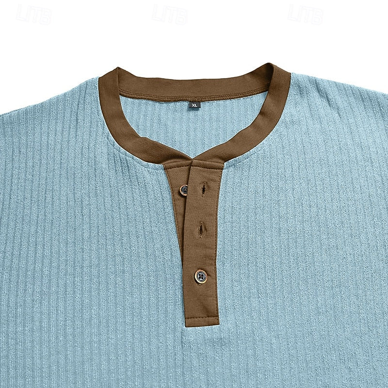 Men's Ribbed Henley Shirt with Contrast Trim – view 5