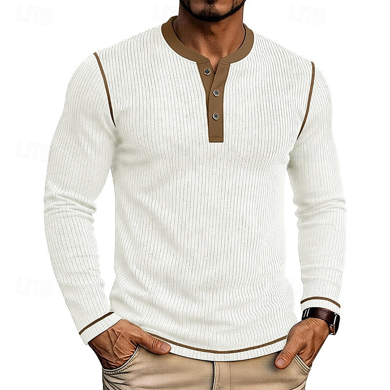 Men's Ribbed Henley Shirt with Contrast Trim – view 6