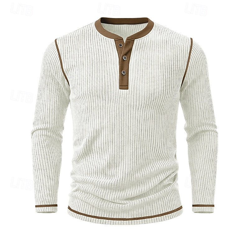 Men's Ribbed Henley Shirt with Contrast Trim – view 7