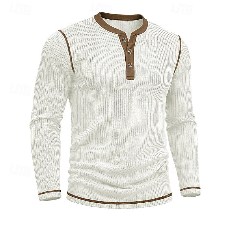 Men's Ribbed Henley Shirt with Contrast Trim – view 8