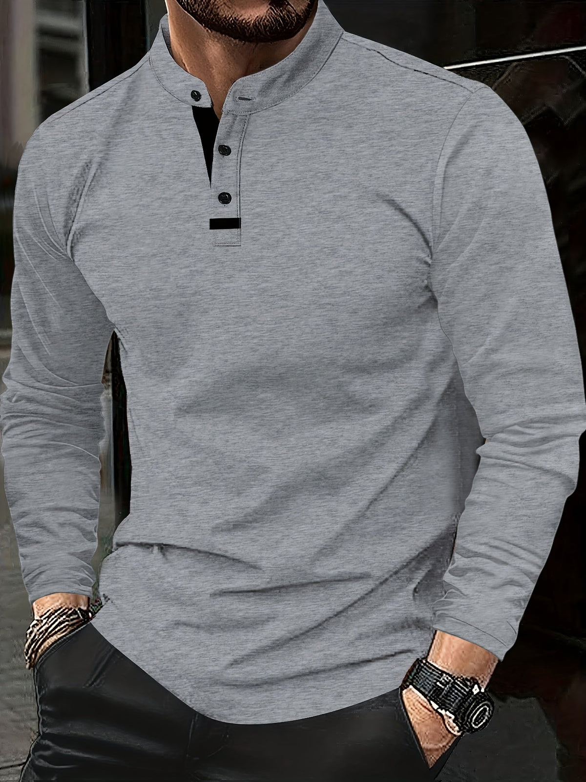 Men's Round-Neck Button-Placket Henley