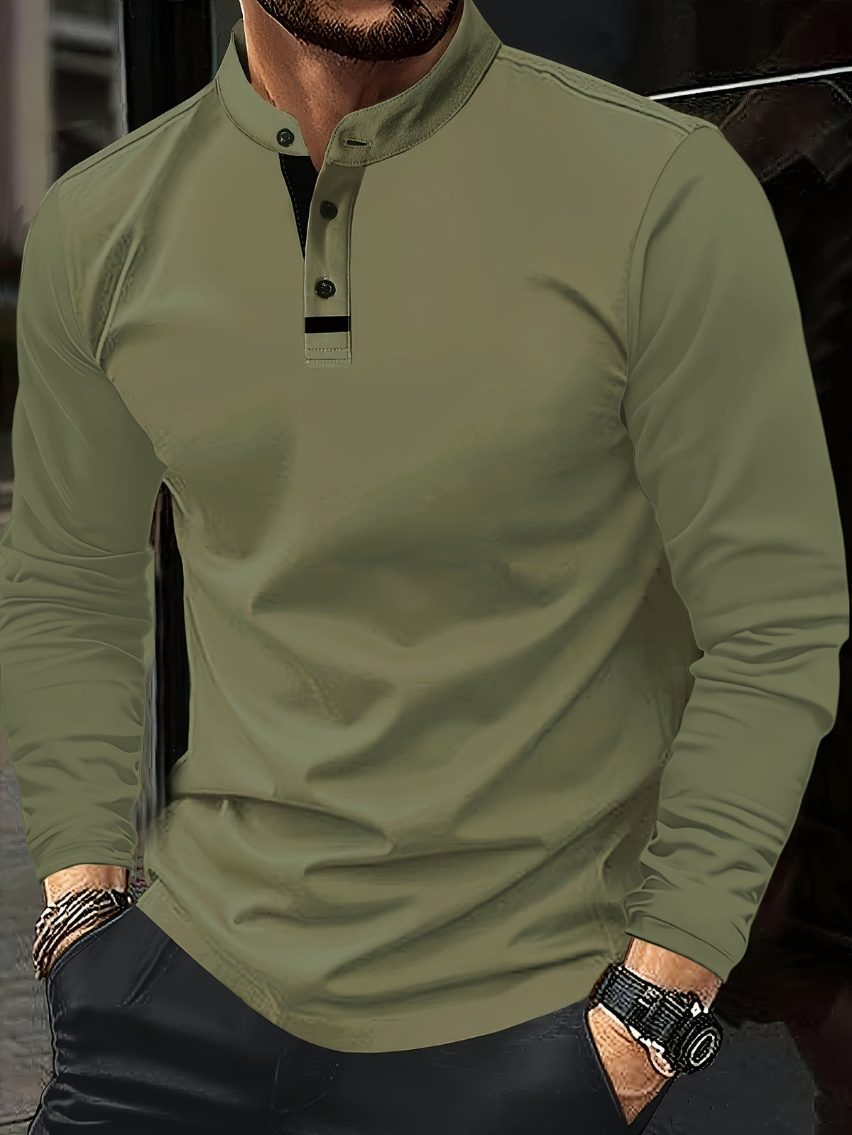 Men's Round-Neck Button-Placket Henley – view 6