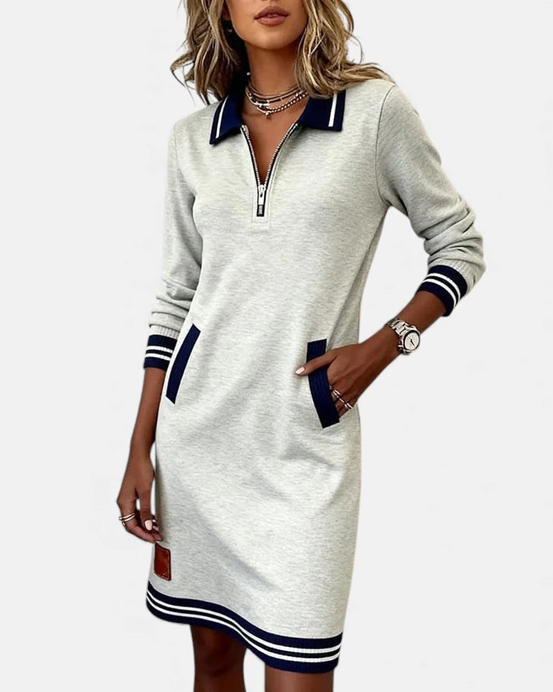 Women's long sleeve cotton dress in gray
