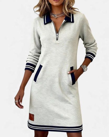 Women's long sleeve cotton dress in gray