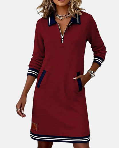 Women's long sleeve cotton dress in red