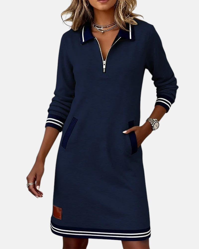 Women's long sleeve cotton dress in navy blue