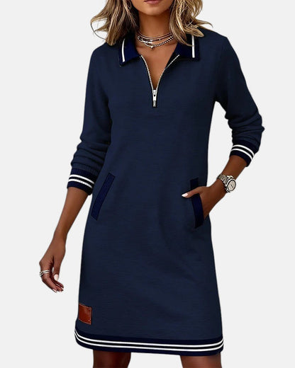 Women's long sleeve cotton dress in navy blue