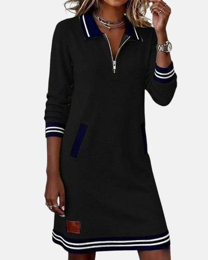 Women's long sleeve cotton dress in navy blue