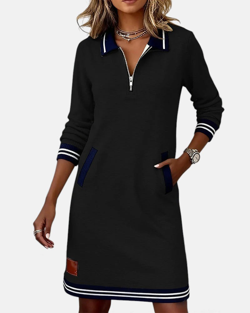 Women's long sleeve cotton dress in black