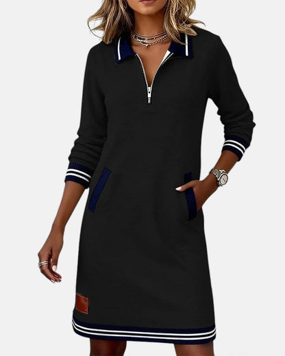 Women's long sleeve cotton dress in black