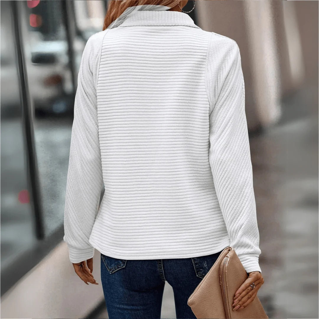 Women's half zip pullover sweater with textured finish