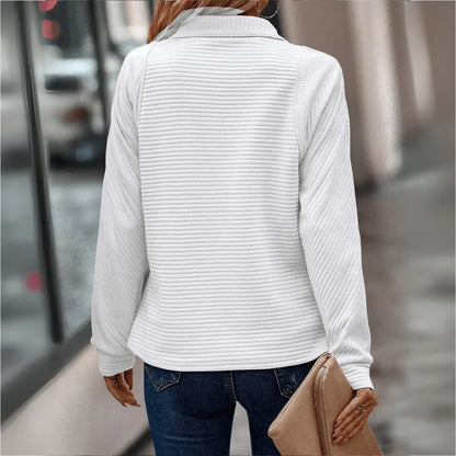 Women's half zip pullover sweater with textured finish