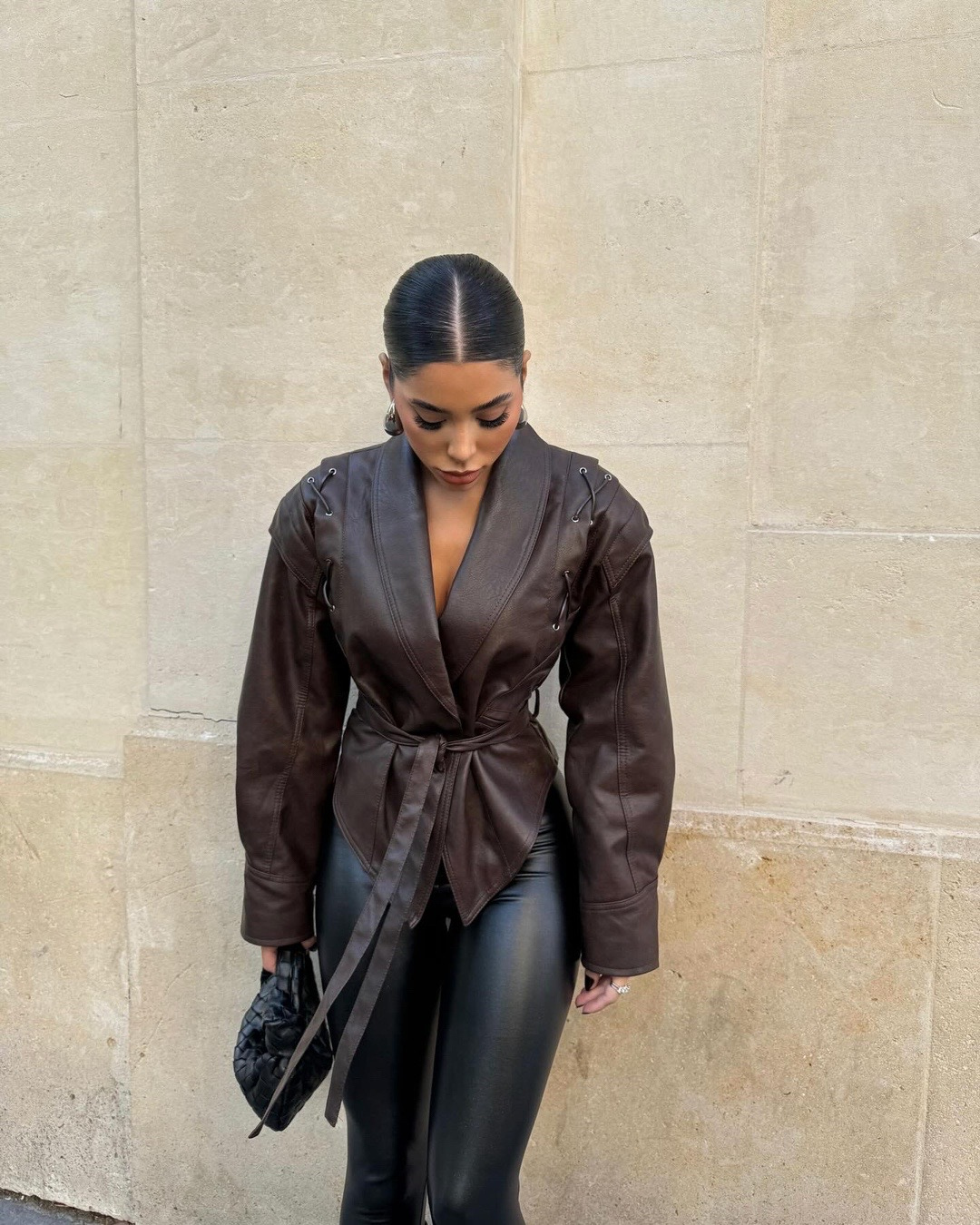 Cropped Suede Lapel Jacket with Kimono Tie Waist – view 2