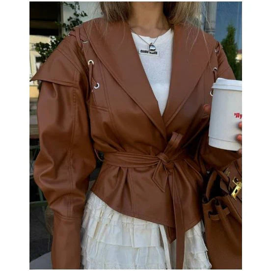 Windsor Braun Cropped Suede Lapel Jacket with Kimono Tie Waist