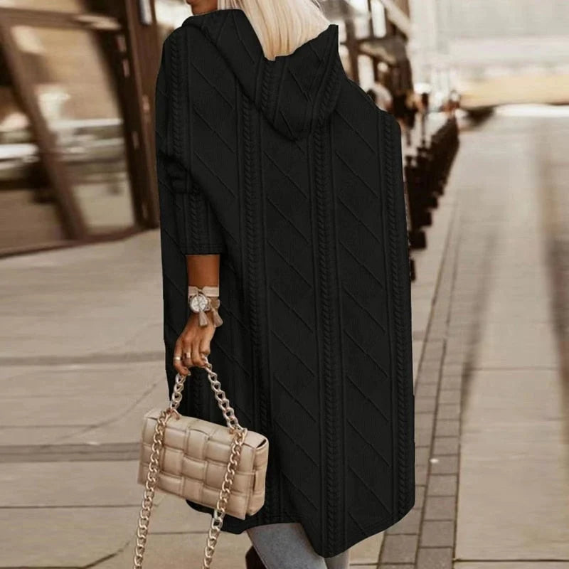 Women's black long cardigan with hood