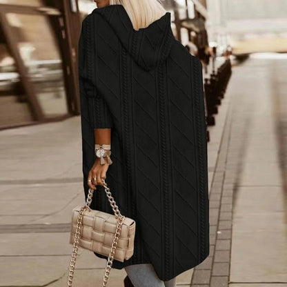 Women's black long cardigan with hood