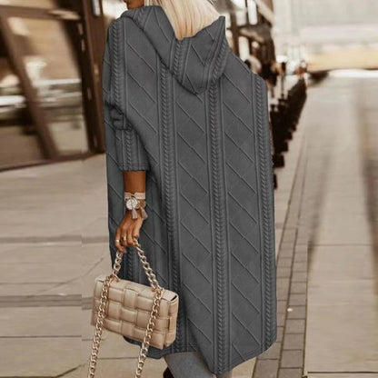 Women's gray long cardigan with hood