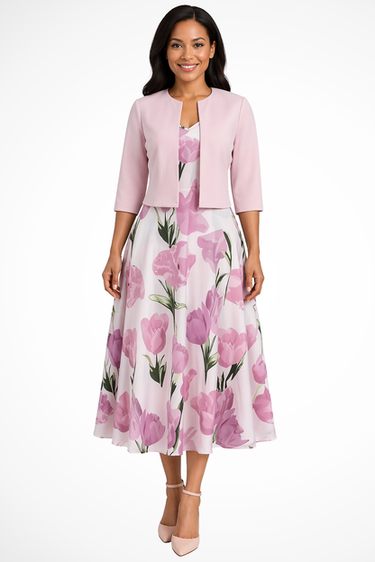 Women's pink floral maxi dress wedding guest two piece set