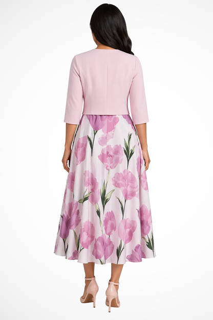 Women's pink floral maxi dress wedding guest two piece set