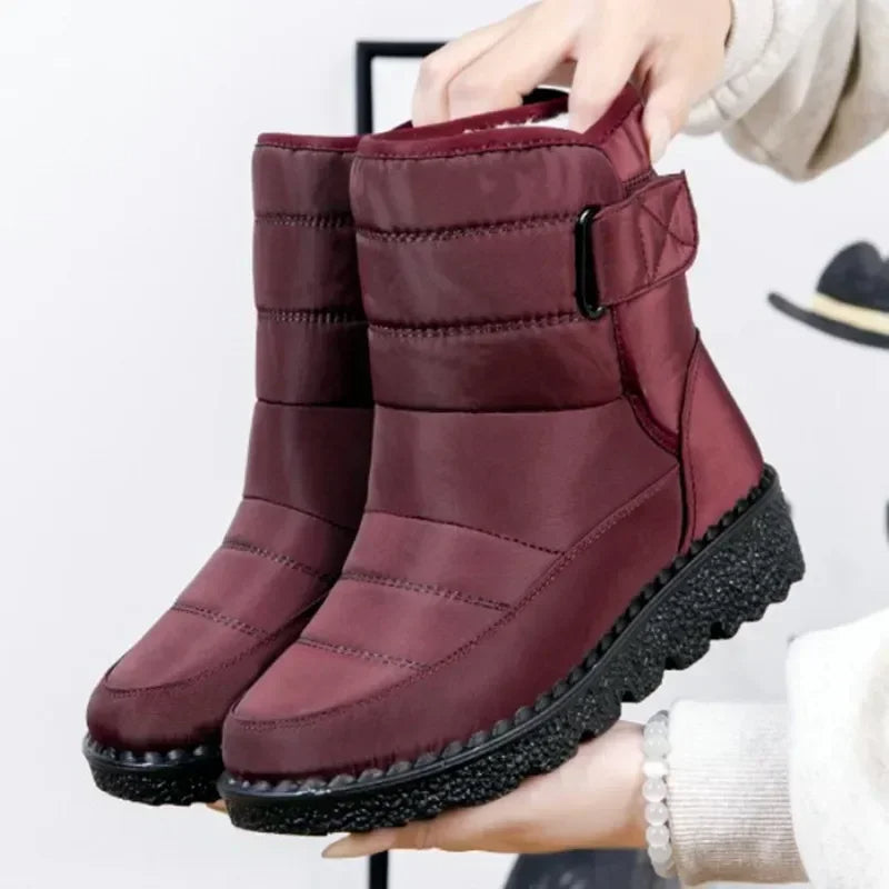 Red Chunky Lug-Sole Combat Boots with Cushioned Fit