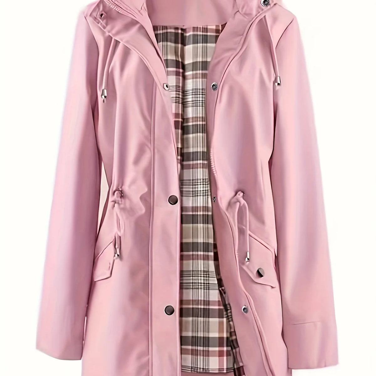 Women's Plus Size Rain Jacket, Hooded Drawstring Coat