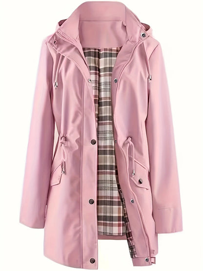 Women's Plus Size Rain Jacket, Hooded Drawstring Coat