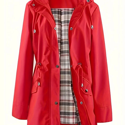 Women's Plus Size Rain Jacket, Hooded Drawstring Coat