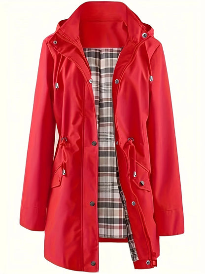 Women's Plus Size Rain Jacket, Hooded Drawstring Coat