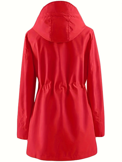 Women's Plus Size Rain Jacket, Hooded Drawstring Coat