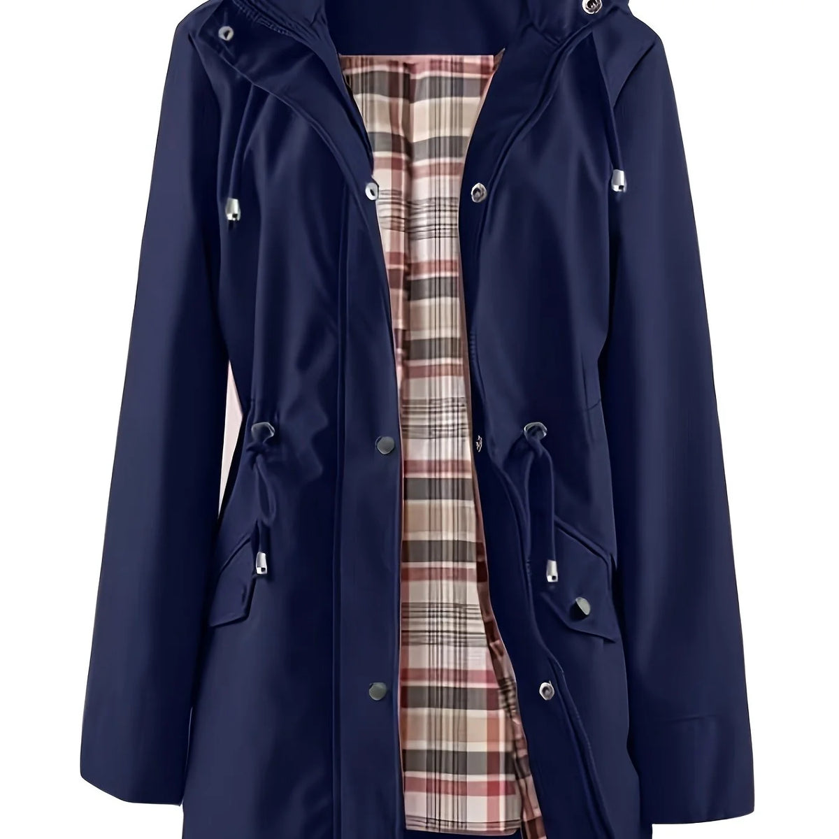Women's Plus Size Rain Jacket, Hooded Drawstring Coat