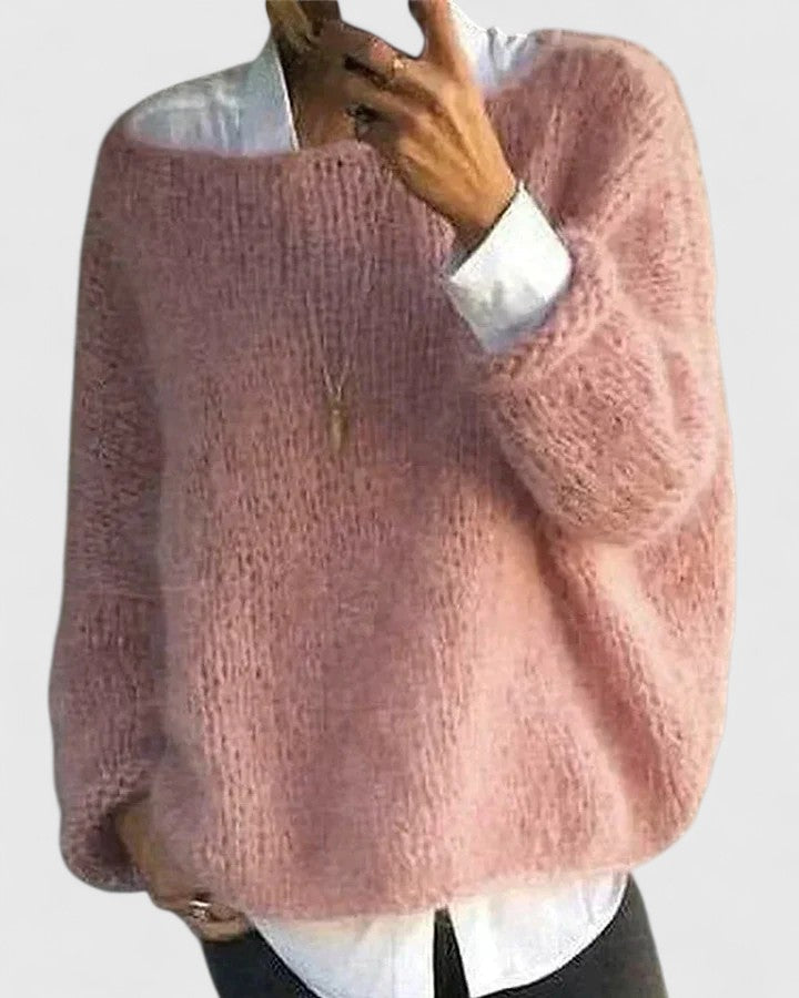 Women's crew neck pullover sweater in pink