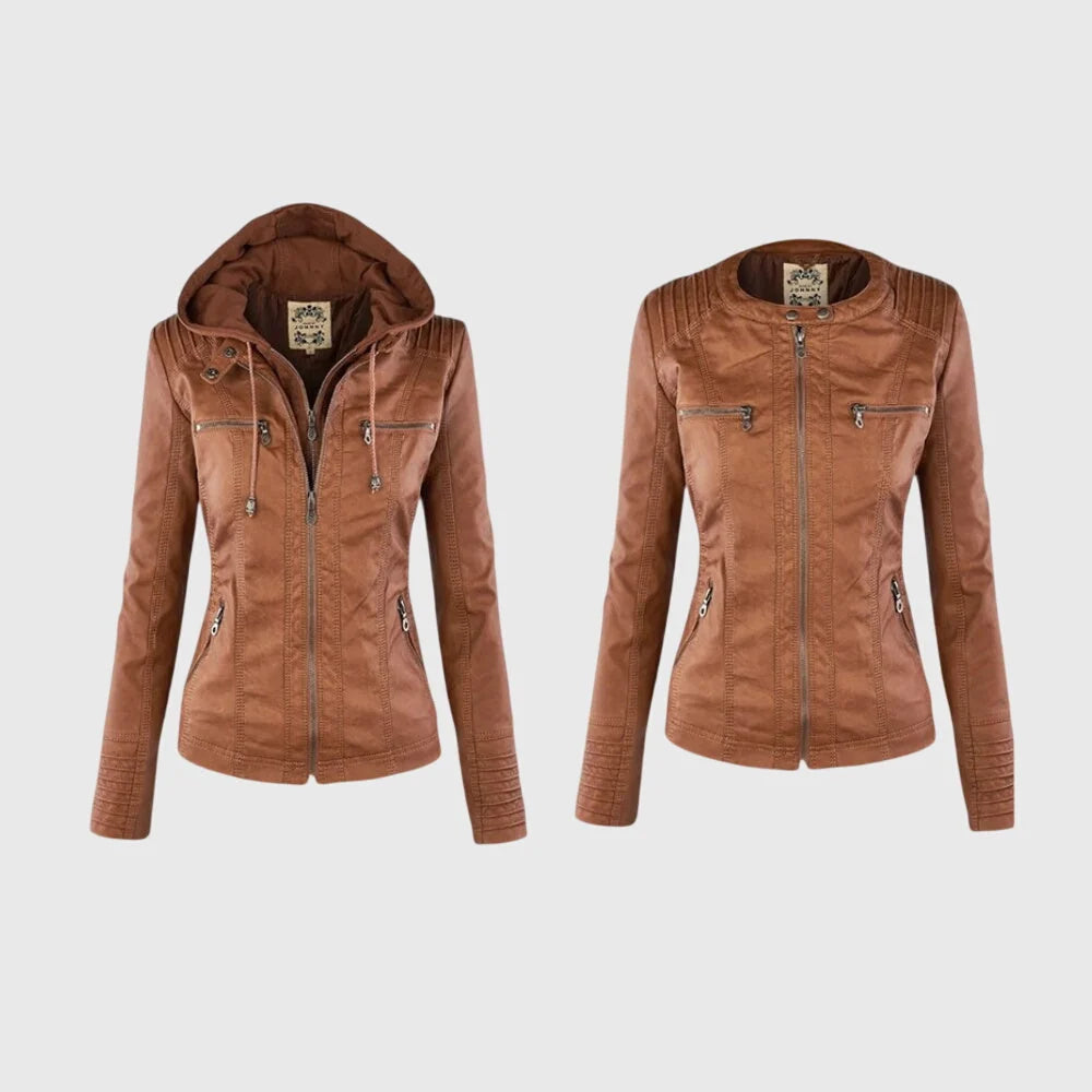 Women's hooded leather-look jacket