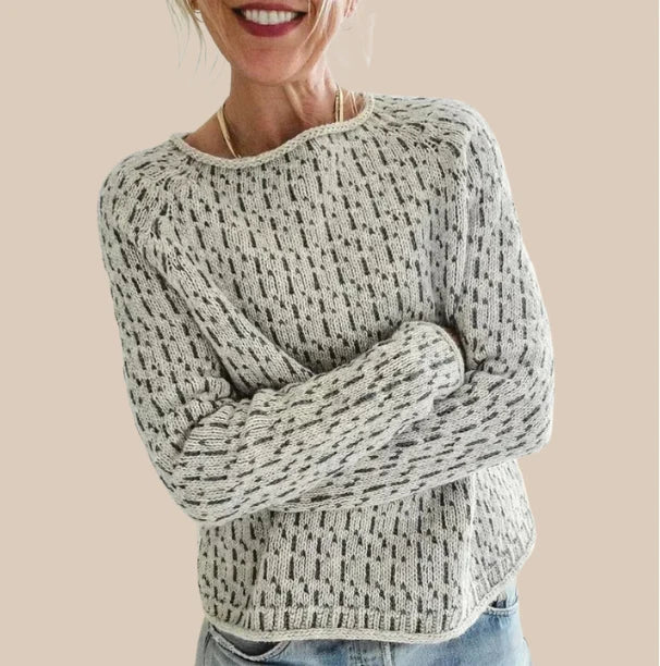 Women's gray textured knit sweater with relaxed fit