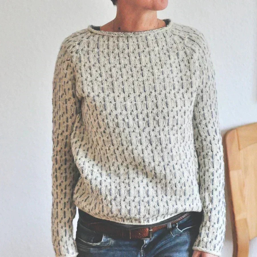 Women's gray textured knit sweater with relaxed fit