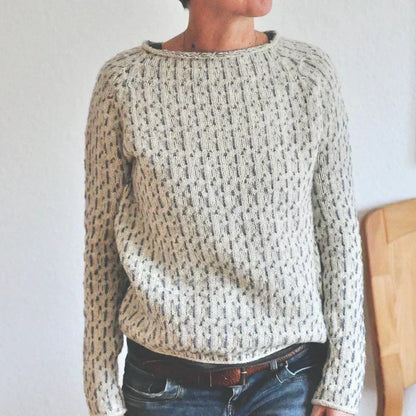 Women's gray textured knit sweater with relaxed fit