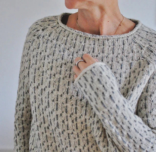 Women's gray textured knit sweater with relaxed fit
