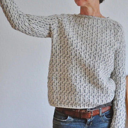 Women's gray textured knit sweater with relaxed fit