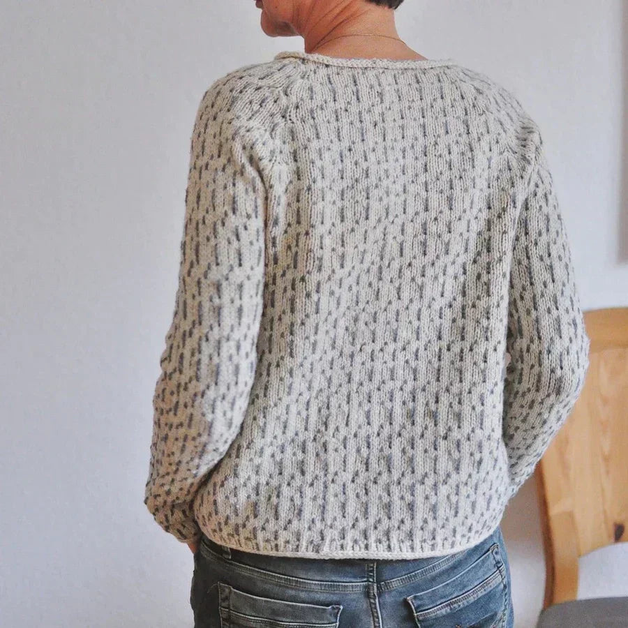 Women's gray textured knit sweater with relaxed fit