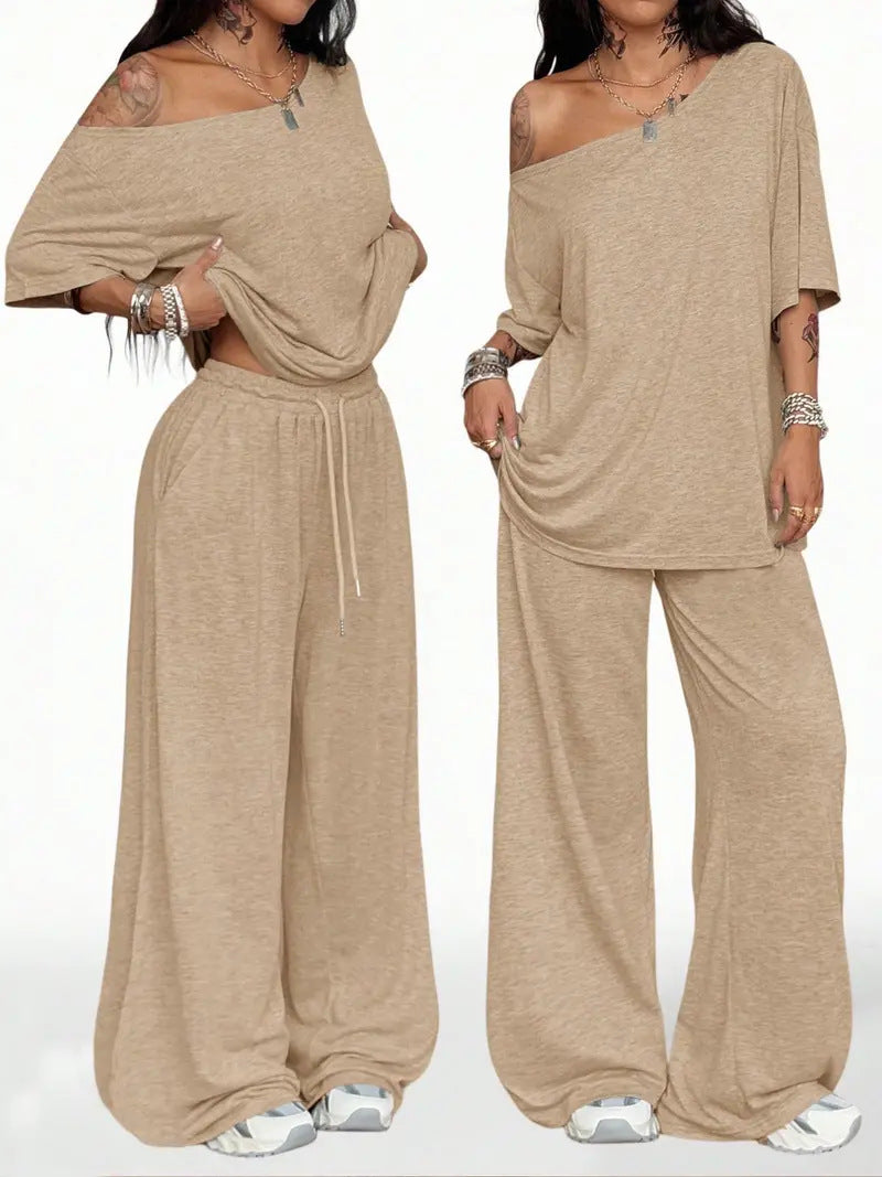 Women's two-piece lounge set in khaki