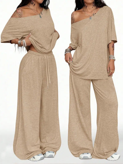 Women's two-piece lounge set in khaki