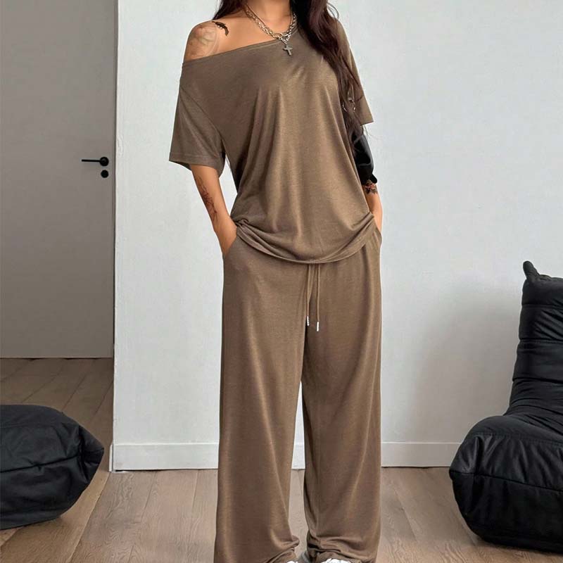 Women's two-piece lounge set in camel