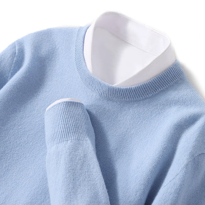 Sky blue merino wool cashmere blend crewneck sweater