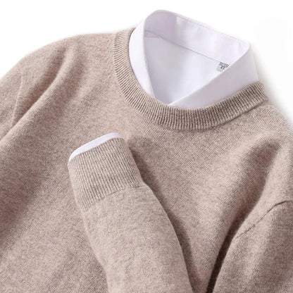 Camel merino wool cashmere blend crewneck sweater