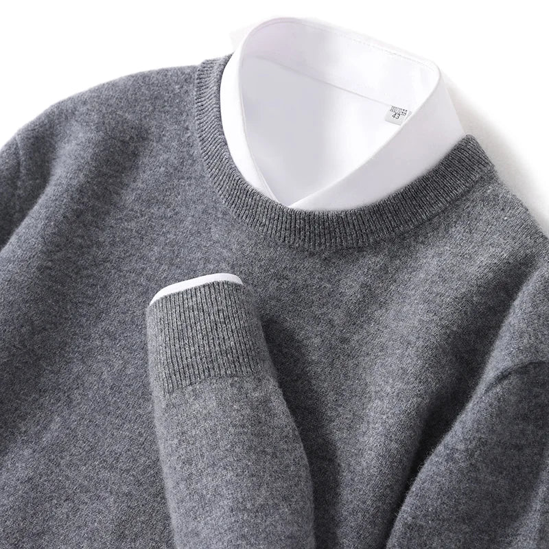 Dark gray merino wool cashmere blend crewneck sweater