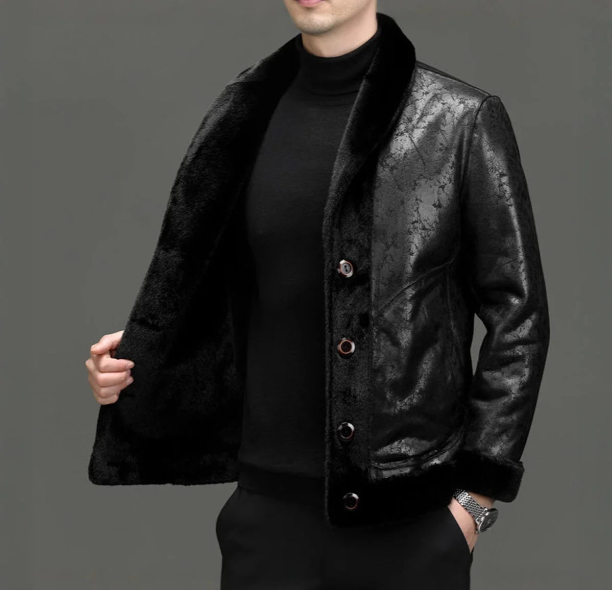 Men's faux fur jacket with button front