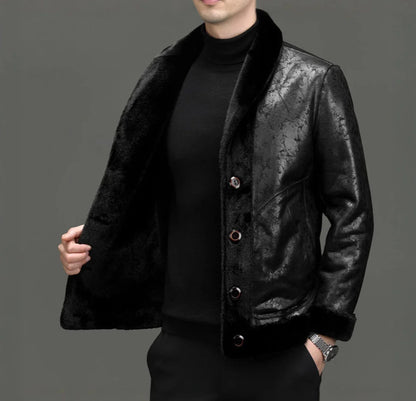 Men's faux fur jacket with button front