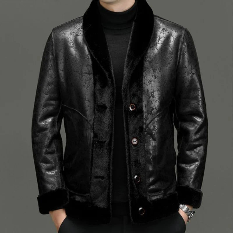 Men's faux fur jacket with button front
