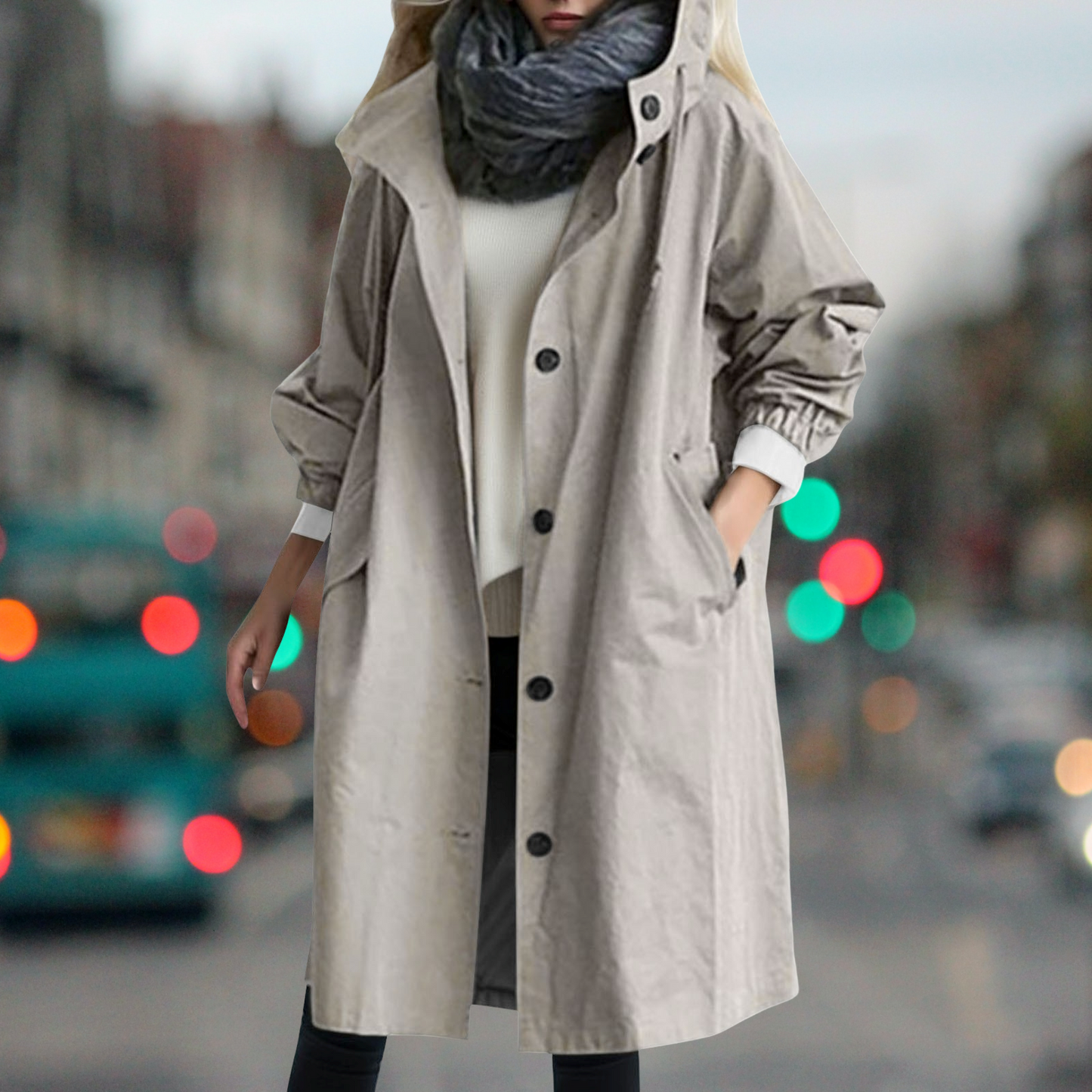 Hooded High-Neck Trench Coat